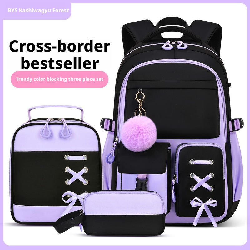 Fashion 3-Piece School Backpack Set for Girls, Water-Repellent, Large Capacity - Image 1