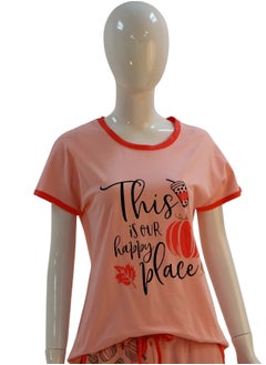 JOANNA JOANNA Women's This Is Our Happy Place Quotes Shirt and Short Pajama Set, Pink  - Image 2