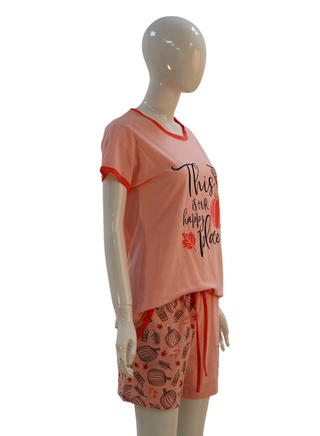 JOANNA JOANNA Women's This Is Our Happy Place Quotes Shirt and Short Pajama Set, Pink - Image 4