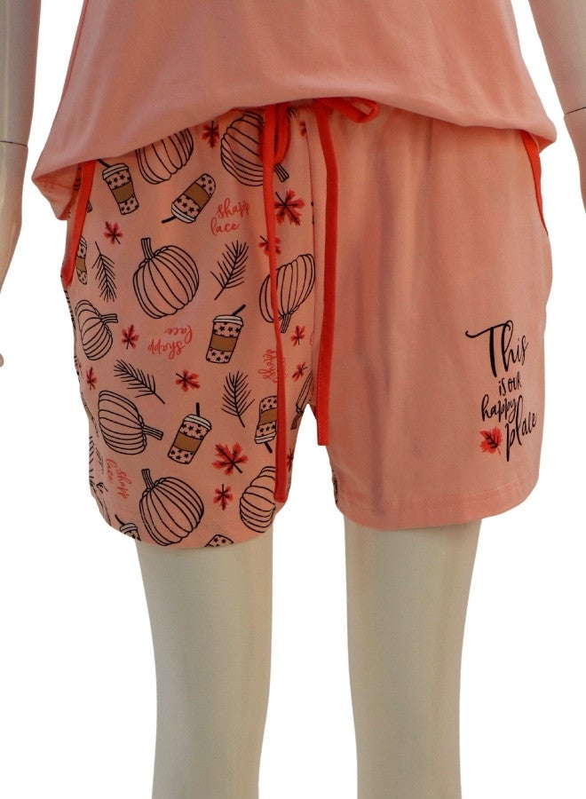 JOANNA JOANNA Women's This Is Our Happy Place Quotes Shirt and Short Pajama Set, Pink - Image 3