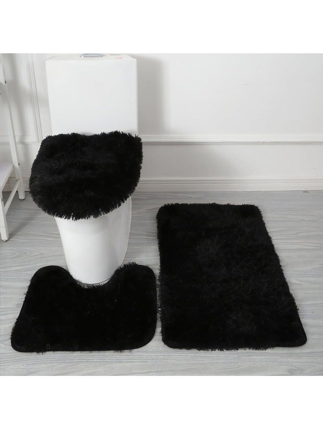 3 Pieces Bathroom Mats Bathroom Rugs Sets with PVC Backing Ultra Soft Non Slip Quickly Absorb Bathroom Mat Fast Drying Bath Rug Bath Mat with U-Shaped Contour Rug  Toilet Lid Cover Bath Rug Bathroom Floor Mats for Home Decor Bathroom Toilet - Image 3