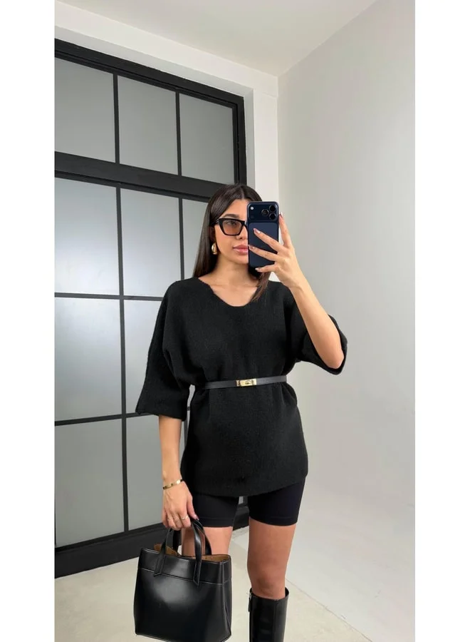 جاوس كنزة بتفاصيل دانتل خلفية سوداء GAUS-01091.