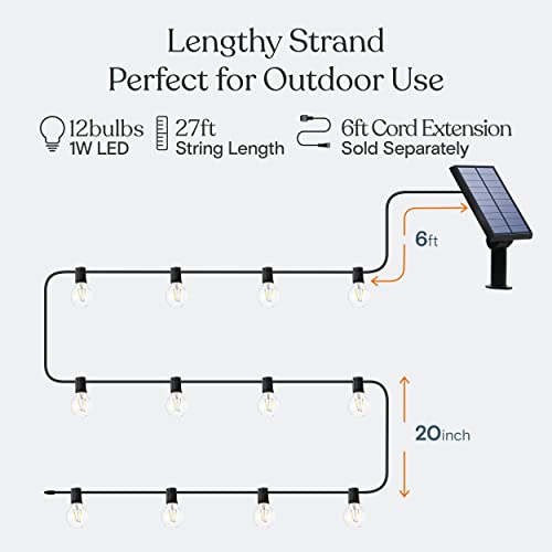 Brightech Ambience Pro Solar Powered LED Outdoor String Lights - 27 Ft Commercial Waterproof Patio Lights with Edison Bulbs - Durable String Lights for Outside, Backyard, Porch - 1W, Warm White - Image 5