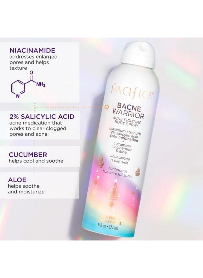 Pacifica - Beauty Bacne Warrior, Clarifying Body Acne Spray, Body, Chest And Back Acne Treatment, 2% Salicylic Acid, Cucumber & Aloe, All Skin Types, 100% Vegan & Cruelty Free, Clear, 6 Fl Oz (1 Count) - Image 1