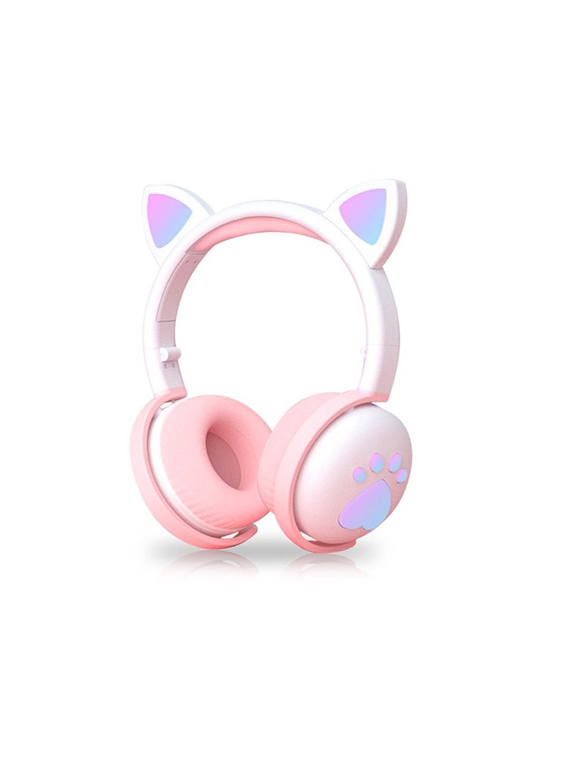 Captaintech Wireless Cat Ear Headphones with LED Lights Foldable Bluetooth Headset for Kids Girls and Boys Gift Cute Milk White Color - Image 1