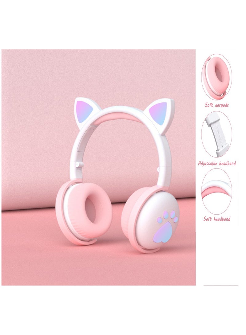 Captaintech Wireless Cat Ear Headphones with LED Lights Foldable Bluetooth Headset for Kids Girls and Boys Gift Cute Milk White Color - Image 2