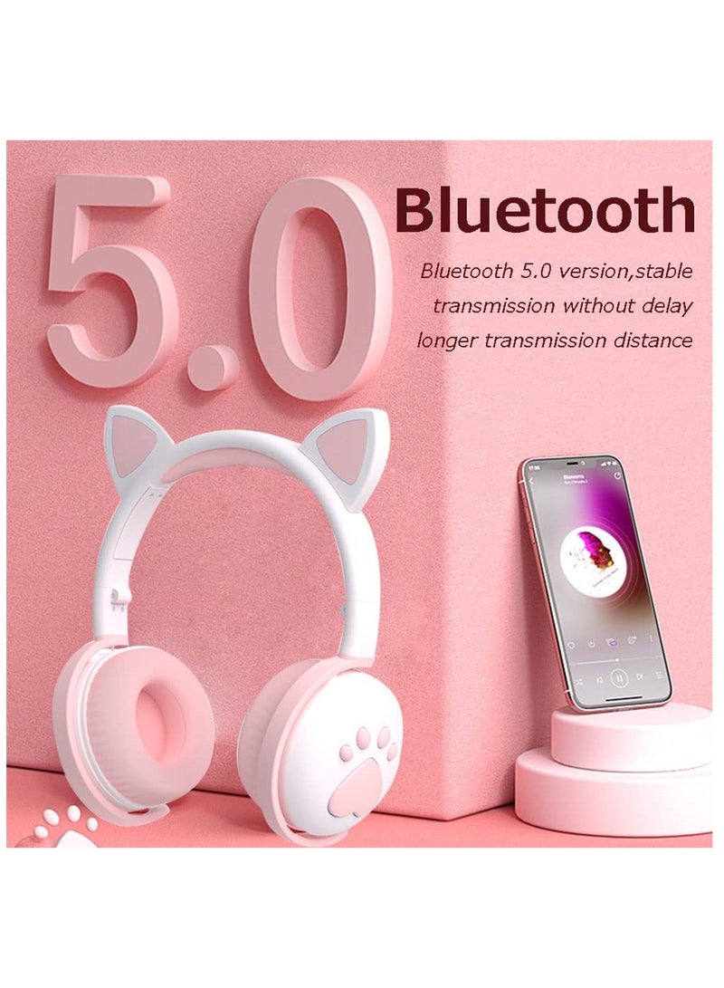 Captaintech Wireless Cat Ear Headphones with LED Lights Foldable Bluetooth Headset for Kids Girls and Boys Gift Cute Milk White Color - Image 4