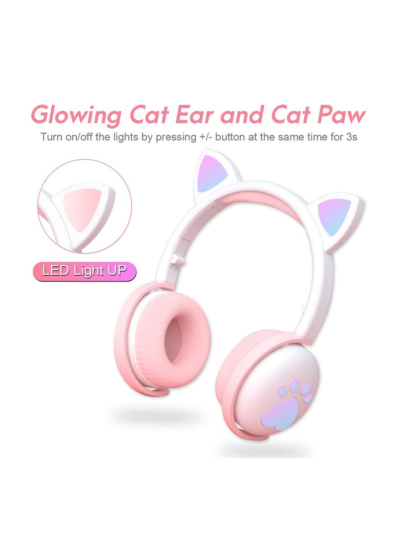 Captaintech Wireless Cat Ear Headphones with LED Lights Foldable Bluetooth Headset for Kids Girls and Boys Gift Cute Milk White Color - Image 5