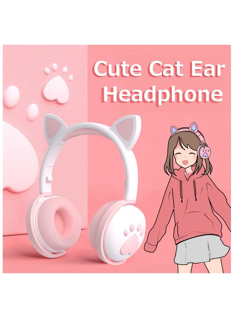 Captaintech Wireless Cat Ear Headphones with LED Lights Foldable Bluetooth Headset for Kids Girls and Boys Gift Cute Milk White Color - Image 3