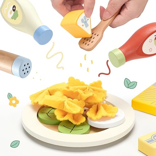 Pillowhale Pasta Food Toys Wooden Play Kitchen Food Play Food with Pots and Pans Playset Kids Pretend Play Kitchen Accessories Toys Set for Girls Boys 3Years Old - Image 5