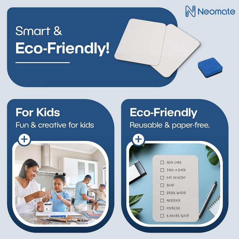 Neomate Melamine Dry Erase Lap Boards | 9x12 Inch, Pack of 2 | Includes 2 Boards, 2 Markers, 1 Eraser | Portable Double-Sided Whiteboard for Kids, Students & Teachers - Image 5