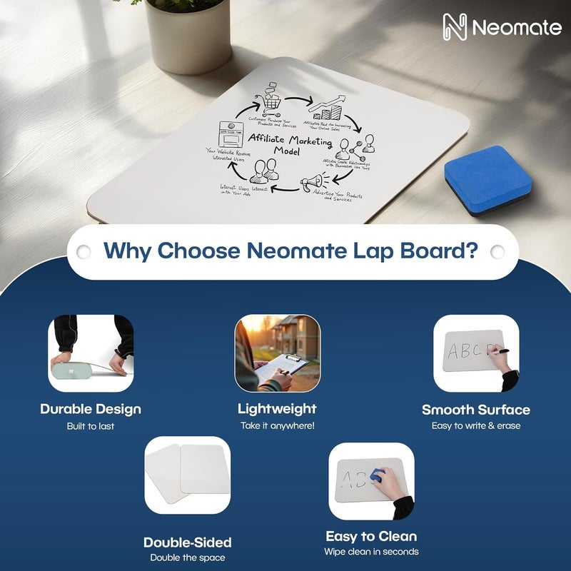 Neomate Melamine Dry Erase Lap Boards | 9x12 Inch, Pack of 2 | Includes 2 Boards, 2 Markers, 1 Eraser | Portable Double-Sided Whiteboard for Kids, Students & Teachers - Image 3