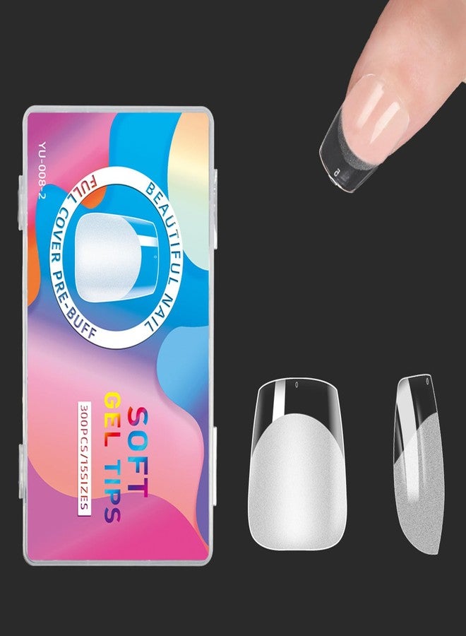 YIMART Press on Nails Short,300pcs Traceless Frosted ABS Artificial Nail Tips,NO Polishing Medium Design Matte Soft Gel Nail Tips for Extension Nail Salon (transparent, short almond) - Image 1