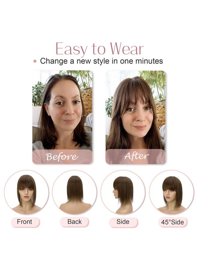 سيجو وصلات شعر SEGO للنساء من شعر بشري حقيقي مع غرة، قاعدة أحادية، 14 بوصة، غرة، وصلات شعر مستعارة للنساء ذوات الشعر الخفيف -4 سنوات، بني محايد متوسط - Image 5