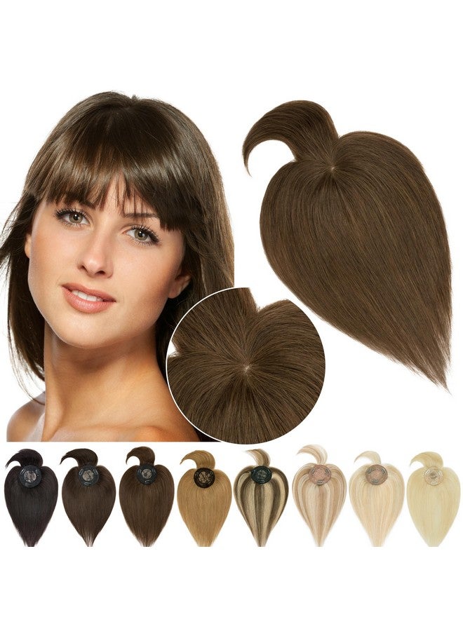 سيجو وصلات شعر SEGO للنساء من شعر بشري حقيقي مع غرة، قاعدة أحادية، 14 بوصة، غرة، وصلات شعر مستعارة للنساء ذوات الشعر الخفيف -4 سنوات، بني محايد متوسط - Image 1