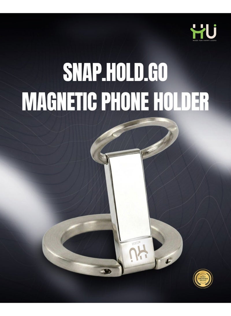 إتش يو حامل هاتف مغناطيسي SNAP.HOLD.GO – حلقة هاتف رفيعة من سبائك الزنك مع دوران 360° وحامل قابل للطي – بلاتينيوم - Image 4