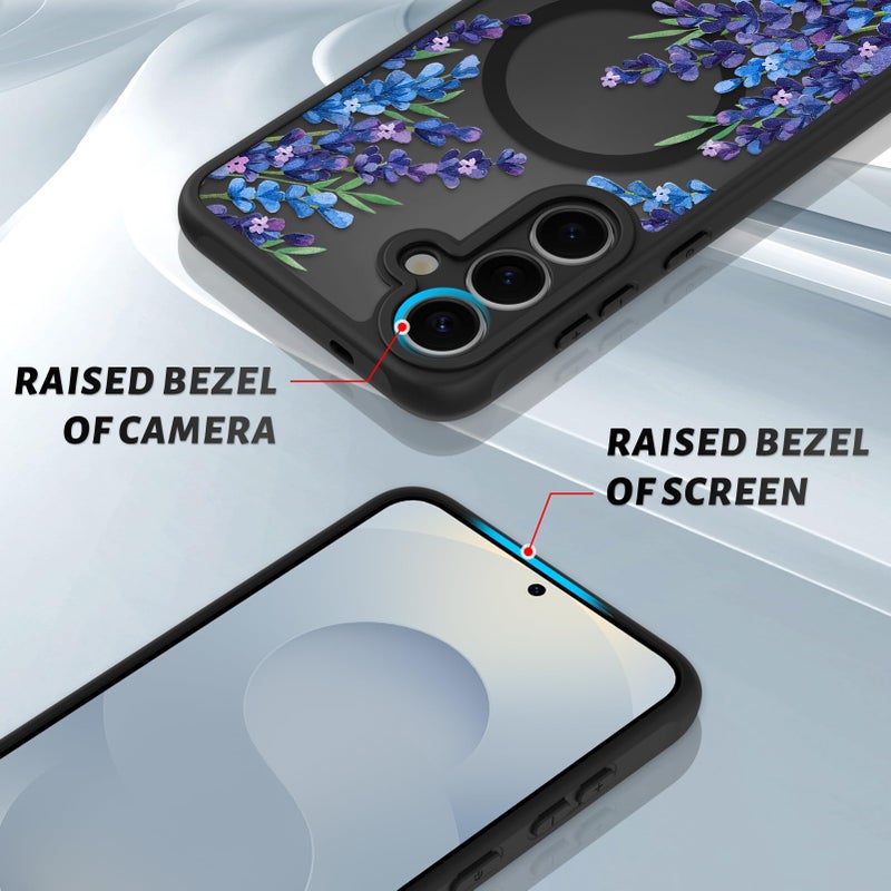 OOK Case Fit for Samsung Galaxy S25 6.2 Inch (Wireless Charging Compatible) Purple Floral Flowers Lavender Translucent Phone Cover Soft TPU + Hard PC Anti-Scratch Shockproof Magnetic Case for Women - Image 3
