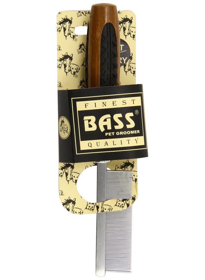 Bass Brushes Fine Tooth Metal Pet Comb with Bamboo Wood Handle - Image 1