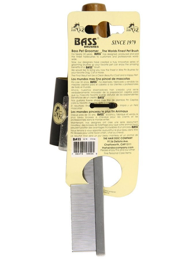Bass Brushes Fine Tooth Metal Pet Comb with Bamboo Wood Handle - Image 2