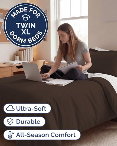 CGK Unlimited Duvet Cover TwinTwin XL Size Extra Soft Dorm College Duvet Cover for All Seasons Lightweight Comfy Breathable with Zipper Closures Ties 68 x 90 Inches Brown Comforter Not Included - Image 3