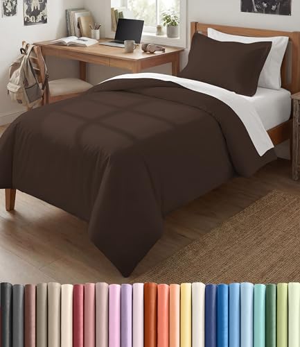 CGK Unlimited Duvet Cover TwinTwin XL Size Extra Soft Dorm College Duvet Cover for All Seasons Lightweight Comfy Breathable with Zipper Closures Ties 68 x 90 Inches Brown Comforter Not Included - Image 1