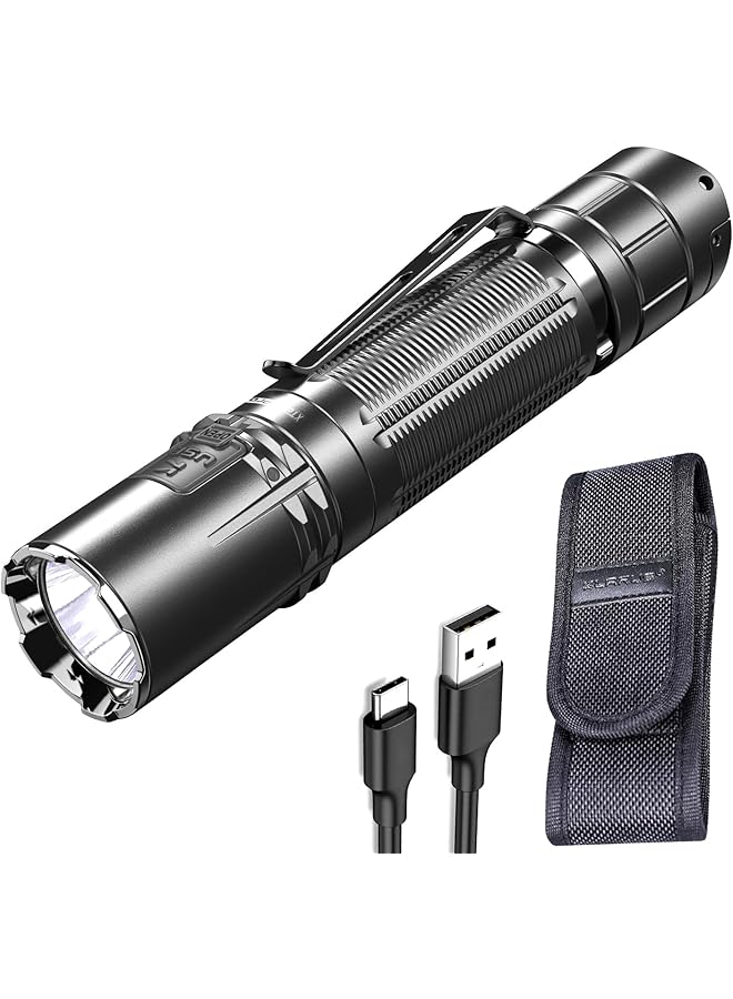 promass XT2CR Pro 2100 Lumens USB C Rechargeable Torch, Dual Tail Switches Handheld Flashlight with Holster for Law Enforcement, Outdoor, Everyday Carry and Emergency Use - Image 1