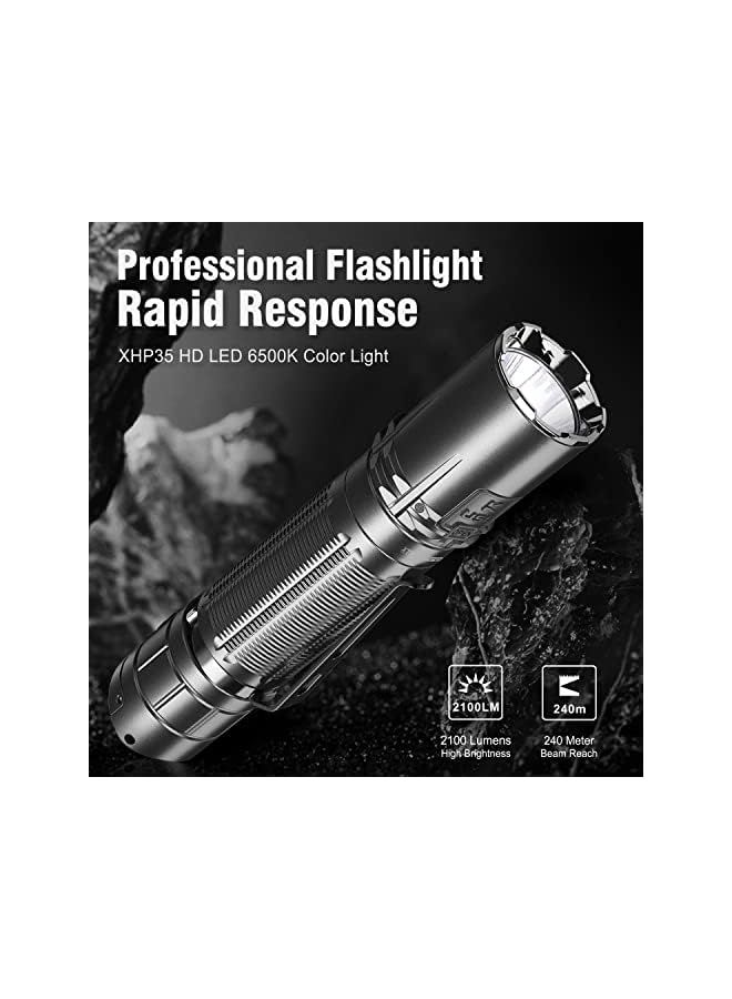 promass XT2CR Pro 2100 Lumens USB C Rechargeable Torch, Dual Tail Switches Handheld Flashlight with Holster for Law Enforcement, Outdoor, Everyday Carry and Emergency Use - Image 3