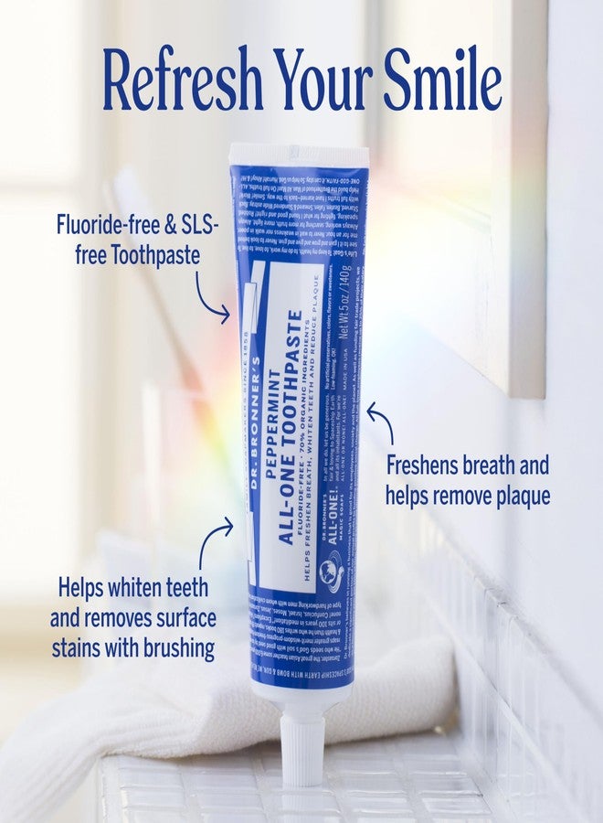 Dr. Bronner's Dr. Bronner’s All-One Toothpaste – Peppermint, 5 oz, 1-Pack – Fluoride-Free Toothpaste for Adults, SLS-Free, 70% Organic & Natural Ingredients, Vegan, Helps Freshen Breath, Reduce Plaque, Whiten Teeth - Image 2
