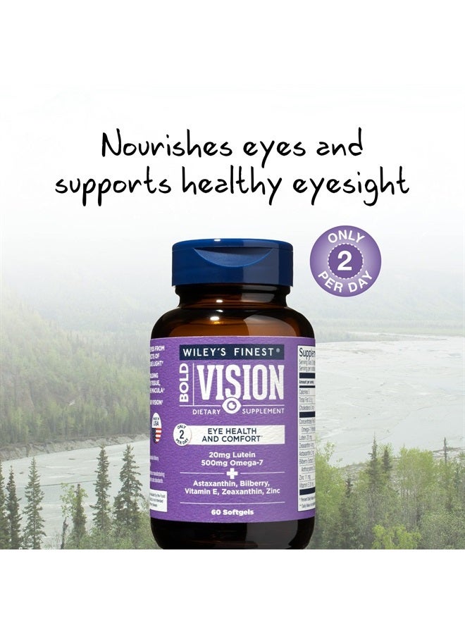 Wiley's Finest Wild Alaskan Fish Oil Bold Vision - Fish Oil Eye Health Supplement with Lutein, Zeaxanthin, Bilberry, Omega-7, Vitamin E, and Zinc - 60 Softgels (30 Servings) - Image 1