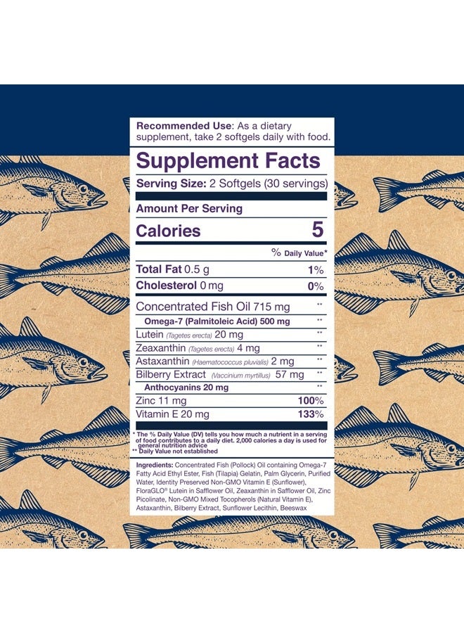 Wiley's Finest Wild Alaskan Fish Oil Bold Vision - Fish Oil Eye Health Supplement with Lutein, Zeaxanthin, Bilberry, Omega-7, Vitamin E, and Zinc - 60 Softgels (30 Servings) - Image 2