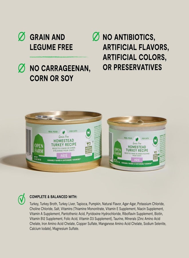 Open Farm طعام القطط المعلب من أوبن فارم، باتيه لتغذية كاملة ومتوازنة، طعام رطب للقطط خالٍ من الحبوب والبقوليات، وصفة الديك الرومي من هومستيد، علب 2.8 أونصة (كرتونة من 18 علبة) - Image 2