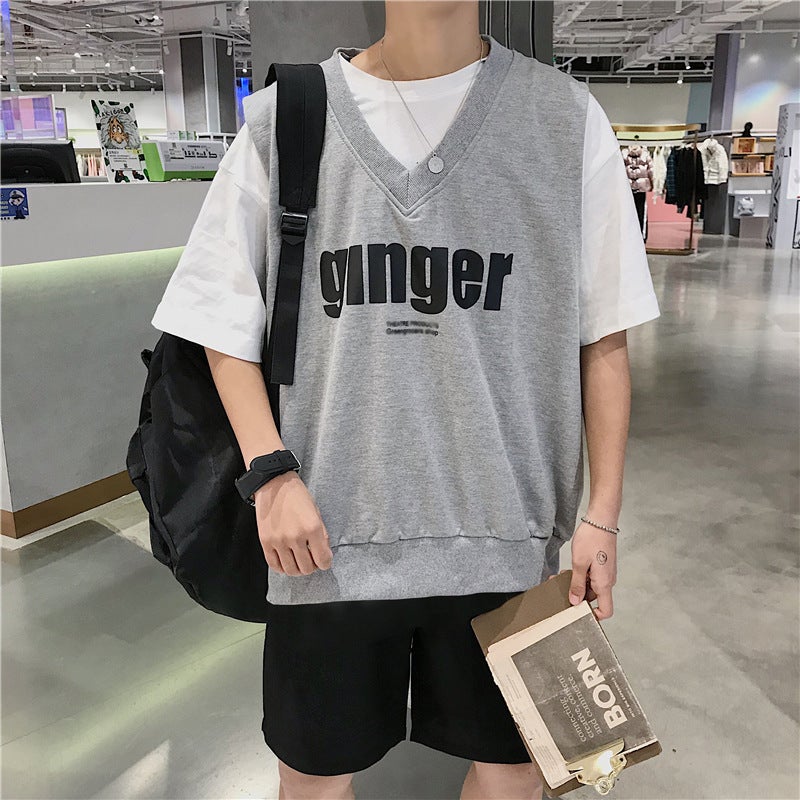 Ins Hong Kong Style Fake Two-Piece Contrast Color Short-Sleeved T-Shirt Men'S Summer Bf Fashionable Loose Student Fashion Brand Half-Sleeved Top - Image 3