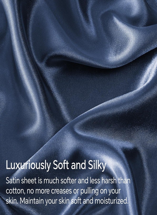 BEDELITE Satin Sheets Full Size Bed Set, Luxury Soft Navy Silky Sheet for Hair and Skin, Similar to Silk Bed Sheets Set 4 Pieces with 1 Deep Pocket Fitted Sheet, 1 Flat Sheet, and 2 Pillowcases - Image 3