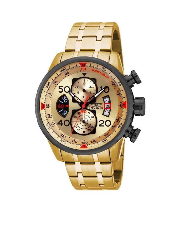 إنفيكتا ساعة إنفيكتا أفياتور رجالية 48 مم، مصنوعة من الفولاذ المقاوم للصدأ، مينا ذهبي وأسود، حركة كوارتز VD57 - Image 1