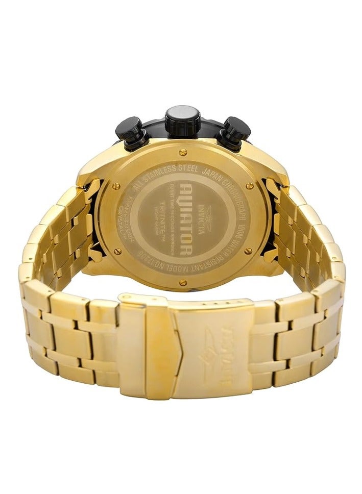 إنفيكتا ساعة إنفيكتا أفياتور رجالية 48 مم، مصنوعة من الفولاذ المقاوم للصدأ، مينا ذهبي وأسود، حركة كوارتز VD57 - Image 4