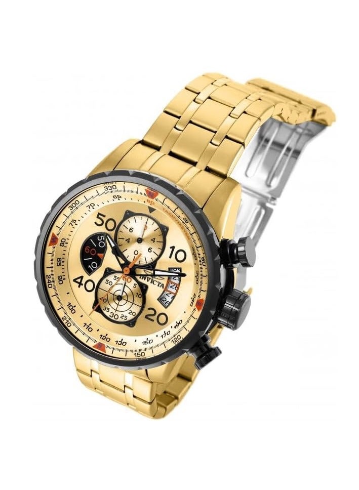 إنفيكتا ساعة إنفيكتا أفياتور رجالية 48 مم، مصنوعة من الفولاذ المقاوم للصدأ، مينا ذهبي وأسود، حركة كوارتز VD57 - Image 2