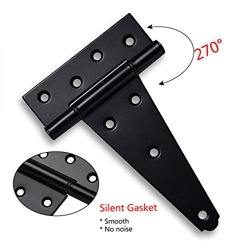 SANKINS 6 Inch T-Strap Shed Door Hinges Heavy Duty,Black Tee Hinge for Wooden Fences,Yard Door,Barn Door Gates, Wrought Hardware Rustproof (6 inch x 6PCS) - Image 4