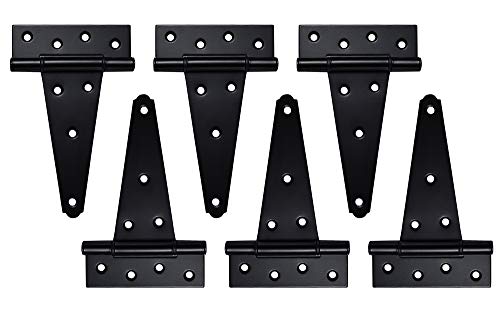 SANKINS 6 Inch T-Strap Shed Door Hinges Heavy Duty,Black Tee Hinge for Wooden Fences,Yard Door,Barn Door Gates, Wrought Hardware Rustproof (6 inch x 6PCS) - Image 1