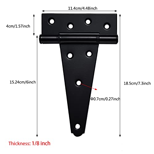 SANKINS 6 Inch T-Strap Shed Door Hinges Heavy Duty,Black Tee Hinge for Wooden Fences,Yard Door,Barn Door Gates, Wrought Hardware Rustproof (6 inch x 6PCS) - Image 3