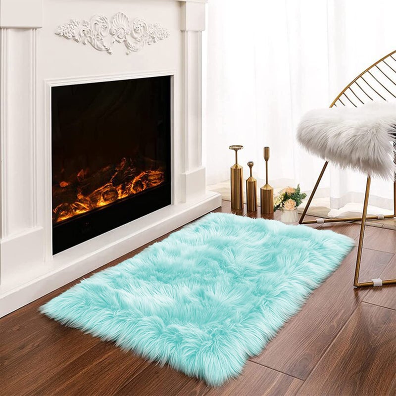 Latepis Light Blue Small Fluffy Rugs 2x3 Teal Faux Sheepskin Fur Rug for Bedroom Cute Throw Plush Rug for Cushion Chair Furry Rugs for Home DÃ©cor - Image 1