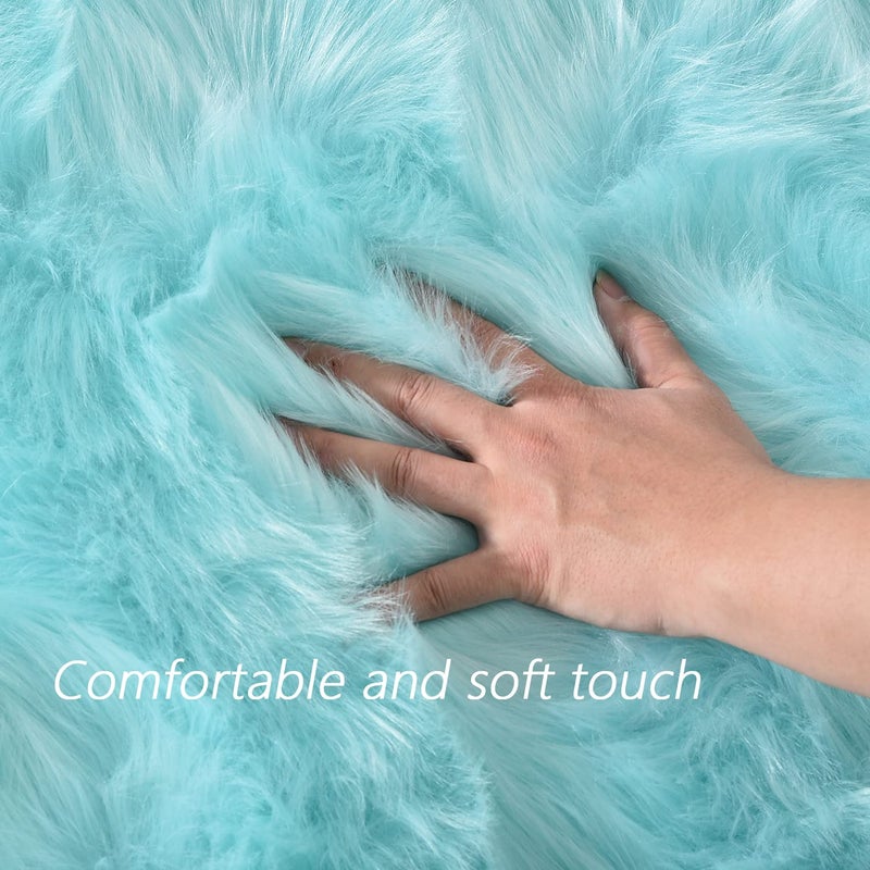 Latepis Light Blue Small Fluffy Rugs 2x3 Teal Faux Sheepskin Fur Rug for Bedroom Cute Throw Plush Rug for Cushion Chair Furry Rugs for Home DÃ©cor - Image 5