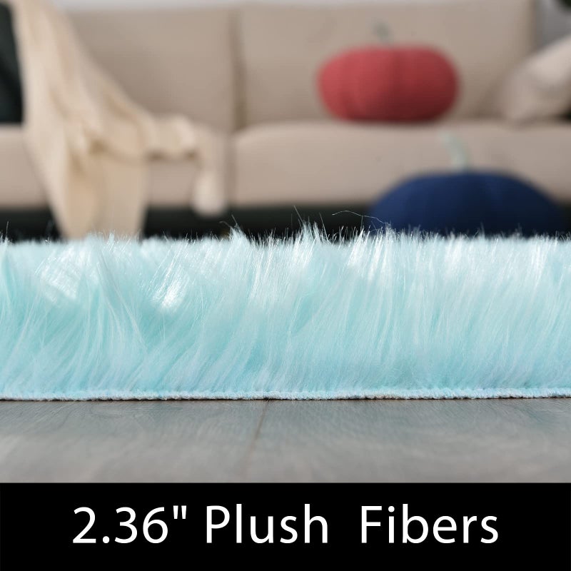 Latepis Light Blue Small Fluffy Rugs 2x3 Teal Faux Sheepskin Fur Rug for Bedroom Cute Throw Plush Rug for Cushion Chair Furry Rugs for Home DÃ©cor - Image 3