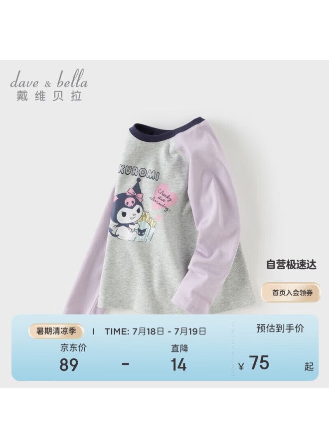 Dave & Bella Davebella Kaluomi Collaboration Children'S Cotton T-Shirt, Girls' Antibacterial Undershirt, Big Kids' Autumn Wear - Image 1