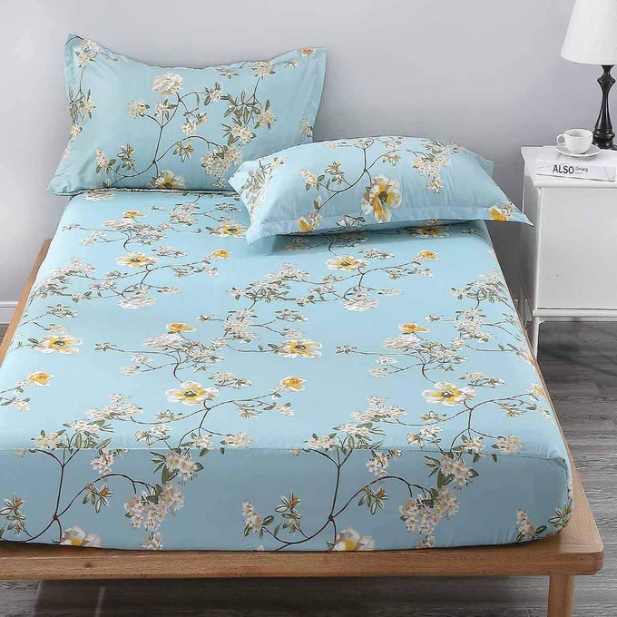 KING FITTED BED SHEET 78X80 DEEP POCKET MATTRESS TEAL FLORAL FARMHOUSE BEST LUXURY COOL SOFT LIGHTWEIGHT MICROFIBER BEDDING SET 2 PILLOWCASES 10 11 12 14 INCH GREEN WHITE FLOWER