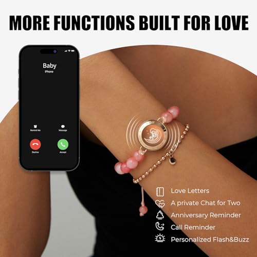 TOTWOO Long Distance Touch Bracelets for Couples, Smart Light up & Vibration for Love Couples Healing Stone Bracelet | Long Distance Relationship Gifts for Girlfriend Bluetooth Pairing Jewelry - Image 3