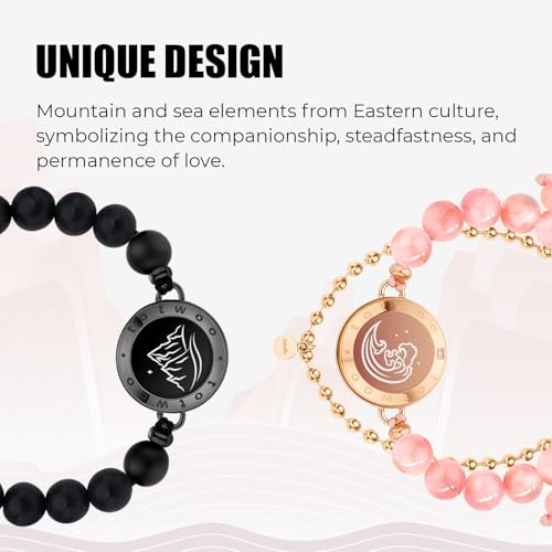 TOTWOO Long Distance Touch Bracelets for Couples, Smart Light up & Vibration for Love Couples Healing Stone Bracelet | Long Distance Relationship Gifts for Girlfriend Bluetooth Pairing Jewelry - Image 4