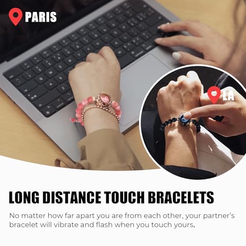 TOTWOO Long Distance Touch Bracelets for Couples, Smart Light up & Vibration for Love Couples Healing Stone Bracelet | Long Distance Relationship Gifts for Girlfriend Bluetooth Pairing Jewelry - Image 2