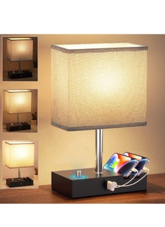 Bedside Lamp with 2 USB Port Table Lamps for Bedroom Lamps Nightstand Lamps with Grey Shade  Bed Lamp Small Desk Lamps for Living Room(Bulb Included)