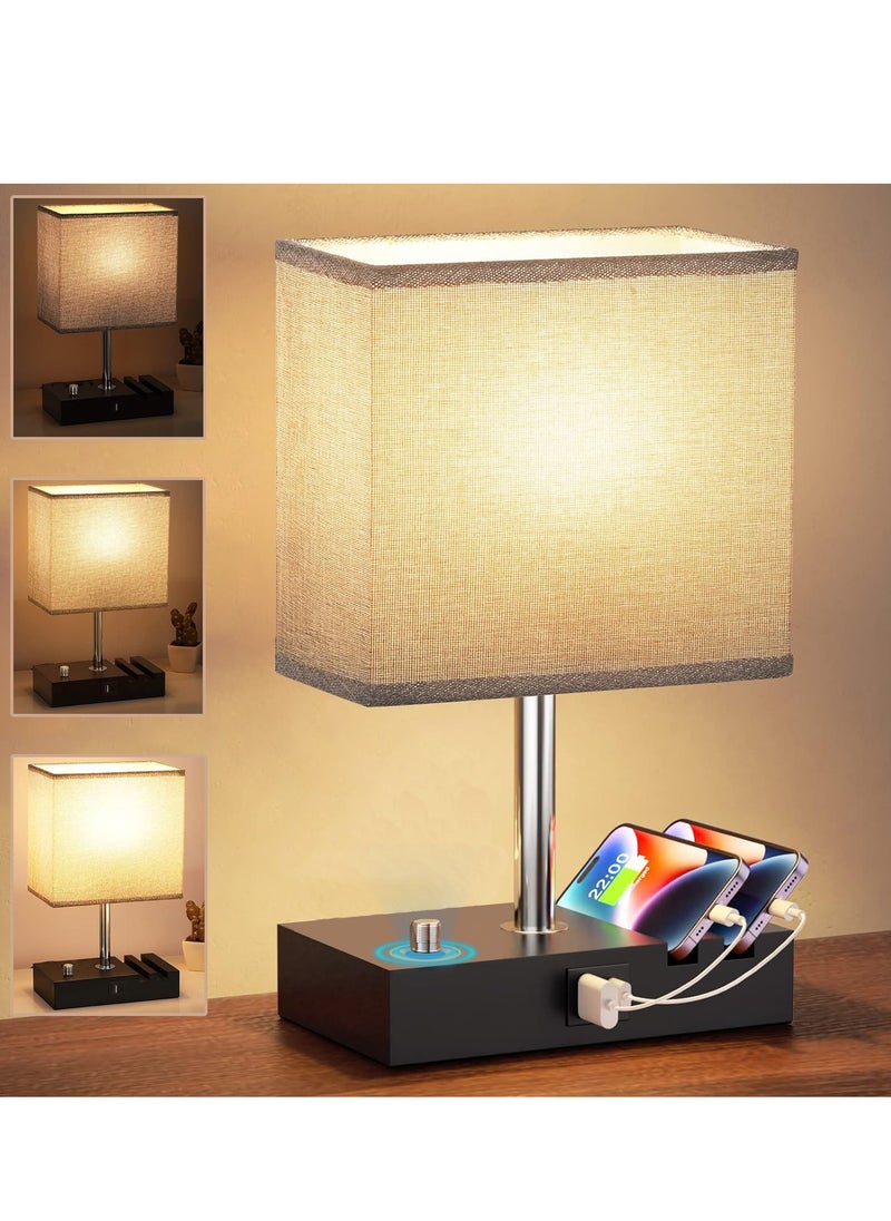 Generic - Bedside Lamp with 2 USB Port Table Lamps for Bedroom Lamps Nightstand Lamps with Grey Shade  Bed Lamp Small Desk Lamps for Living Room(Bulb Included) - Image 1