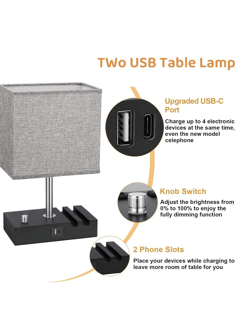 Generic - Bedside Lamp with 2 USB Port Table Lamps for Bedroom Lamps Nightstand Lamps with Grey Shade  Bed Lamp Small Desk Lamps for Living Room(Bulb Included) - Image 1